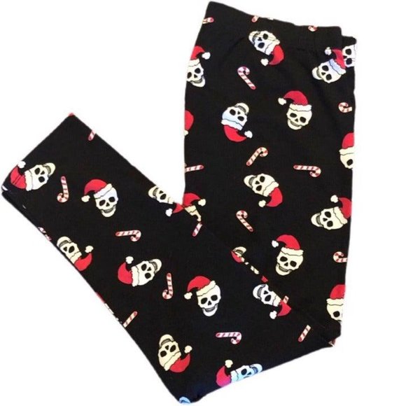 Christmas Santa Skull Black Red and White Leggings - Picture 3 of 5